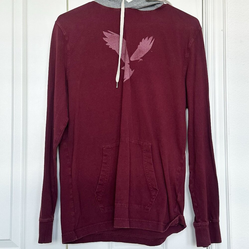 Men's Maroon Long Sleeve Hoodie TShirt by American Eagle